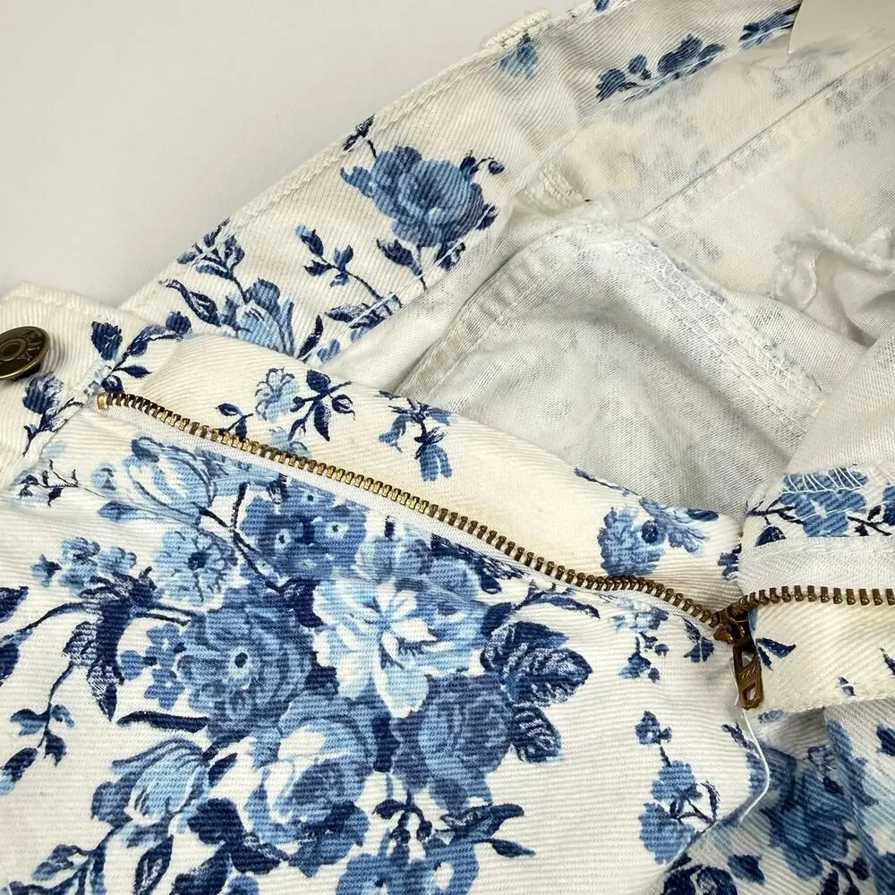 Vintage Zena II Floral Print White Denim Shorts Made in USA High Rise Size 8 NWT - Picture 13 of 14